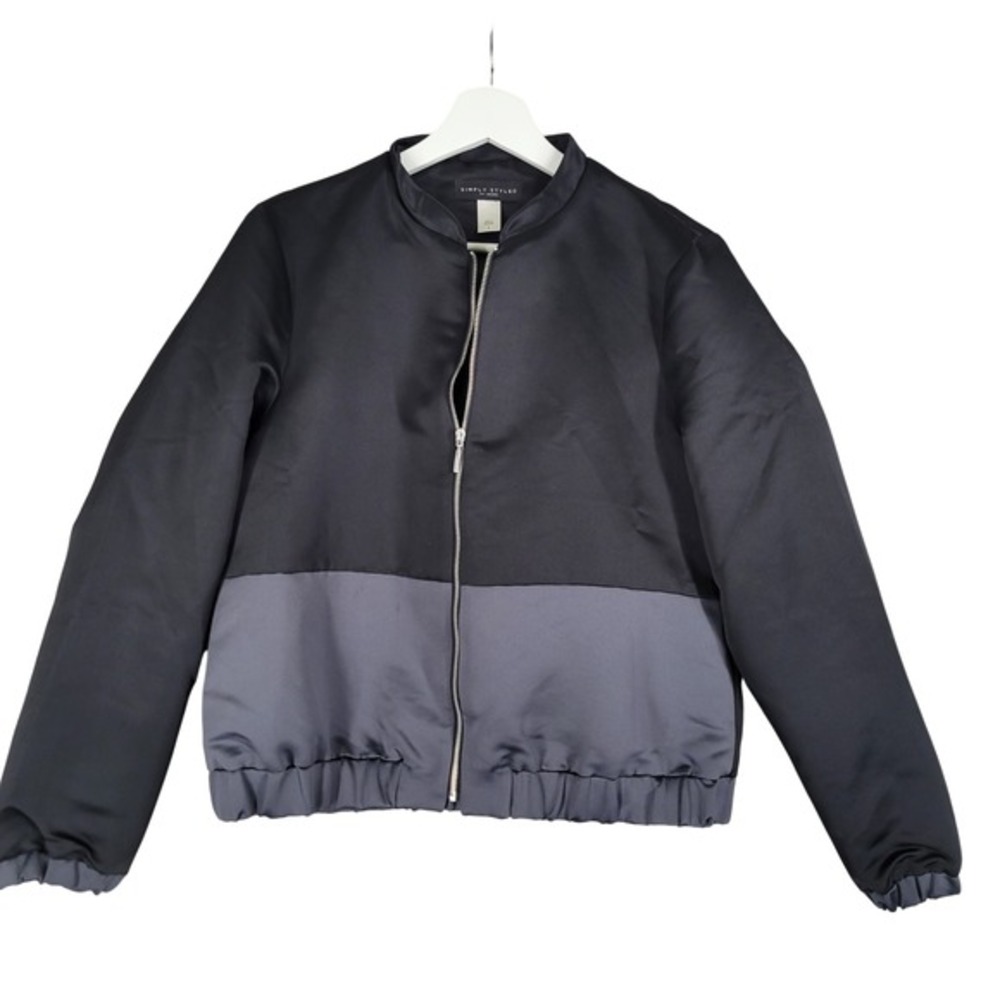 Simply Styled by Sears Womens Satin Bomber Jacket Black Grey Colorblock Small